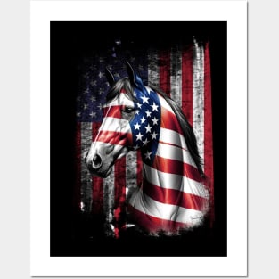 American Flag Horse Posters and Art